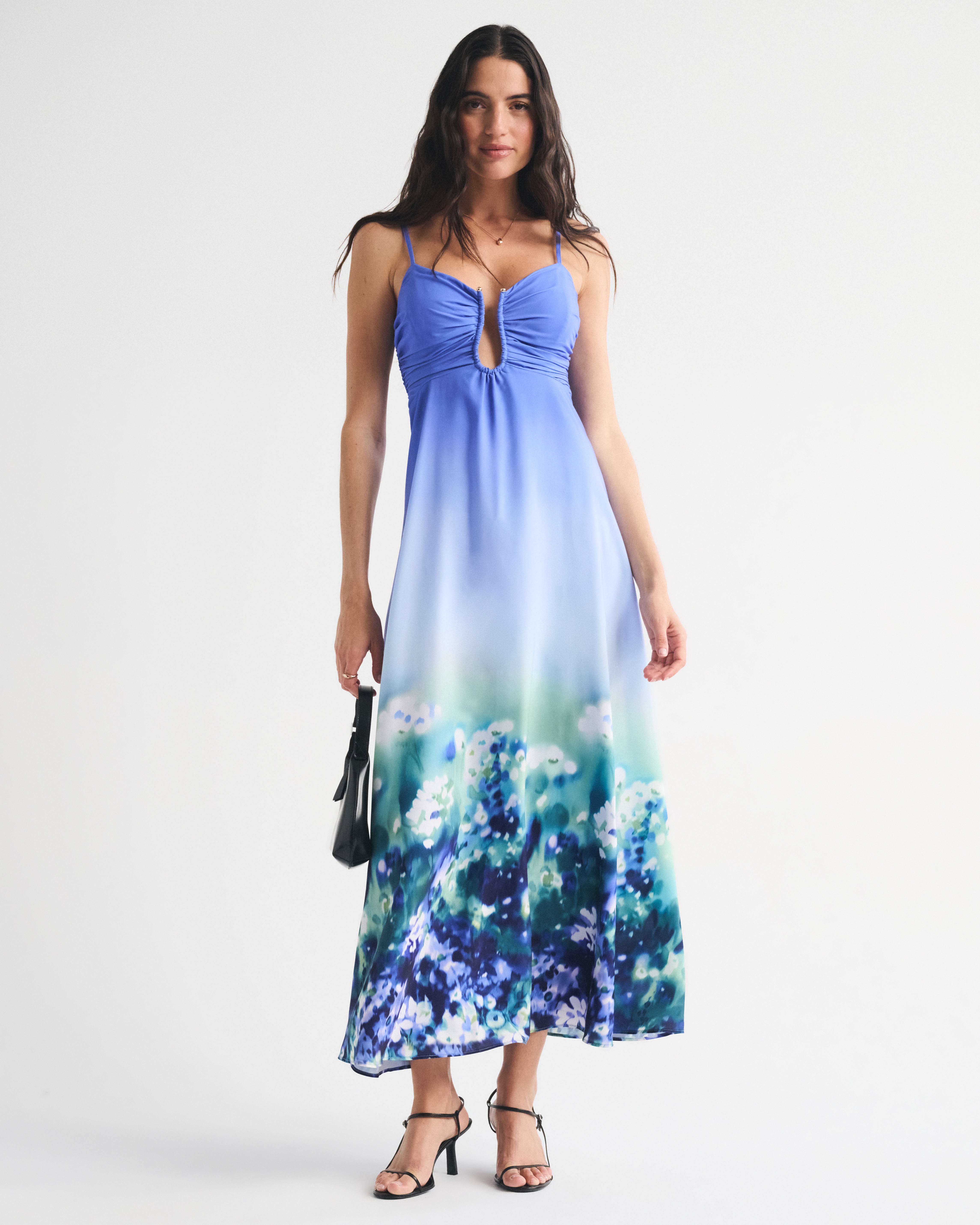 Bra-Free Hardware Maxi Dress - Blue Floral