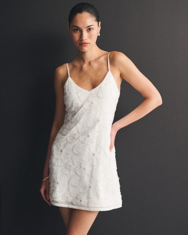 Embellished Shift Mini Dress, Off-white view 1