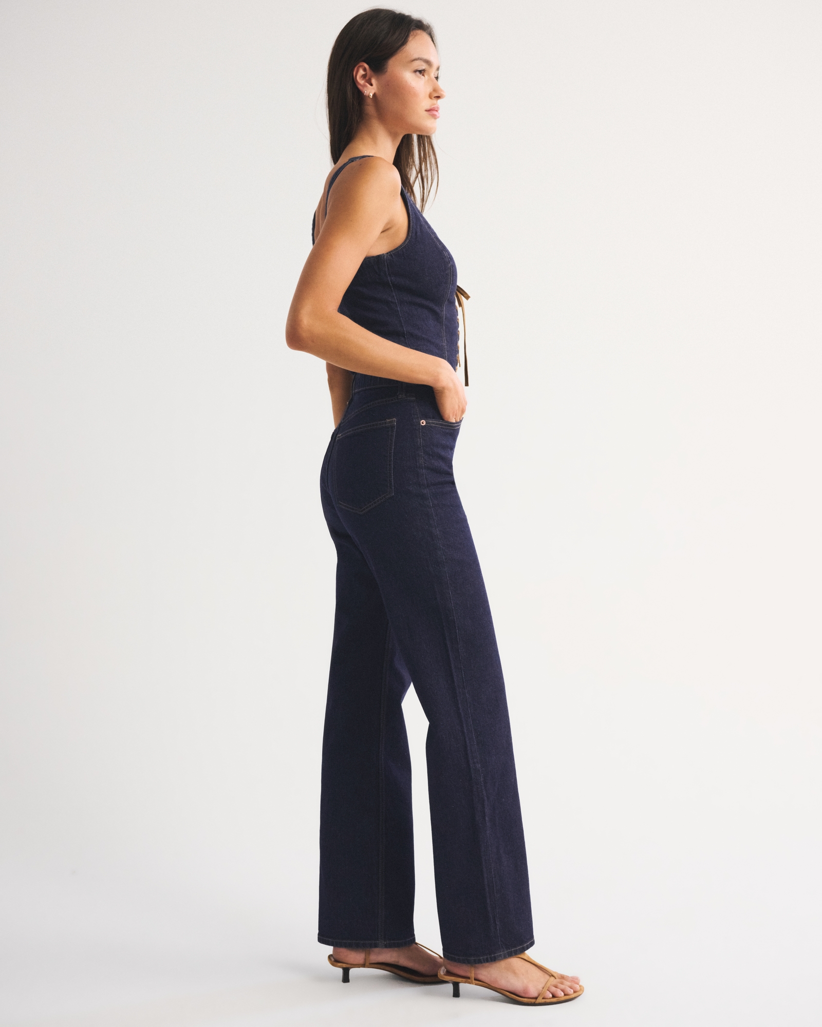 Vegan Suede Lace-Up Denim Jumpsuit