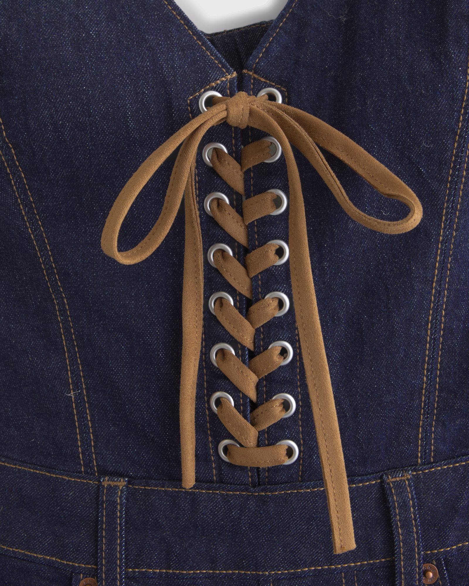 Vegan Suede Lace-Up Denim Jumpsuit