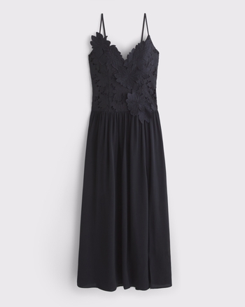 Bra-Free Applique Lace Maxi Dress