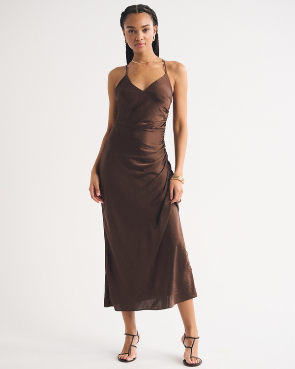 Open-Back Hardware Maxi Dress, Chestnut view 1