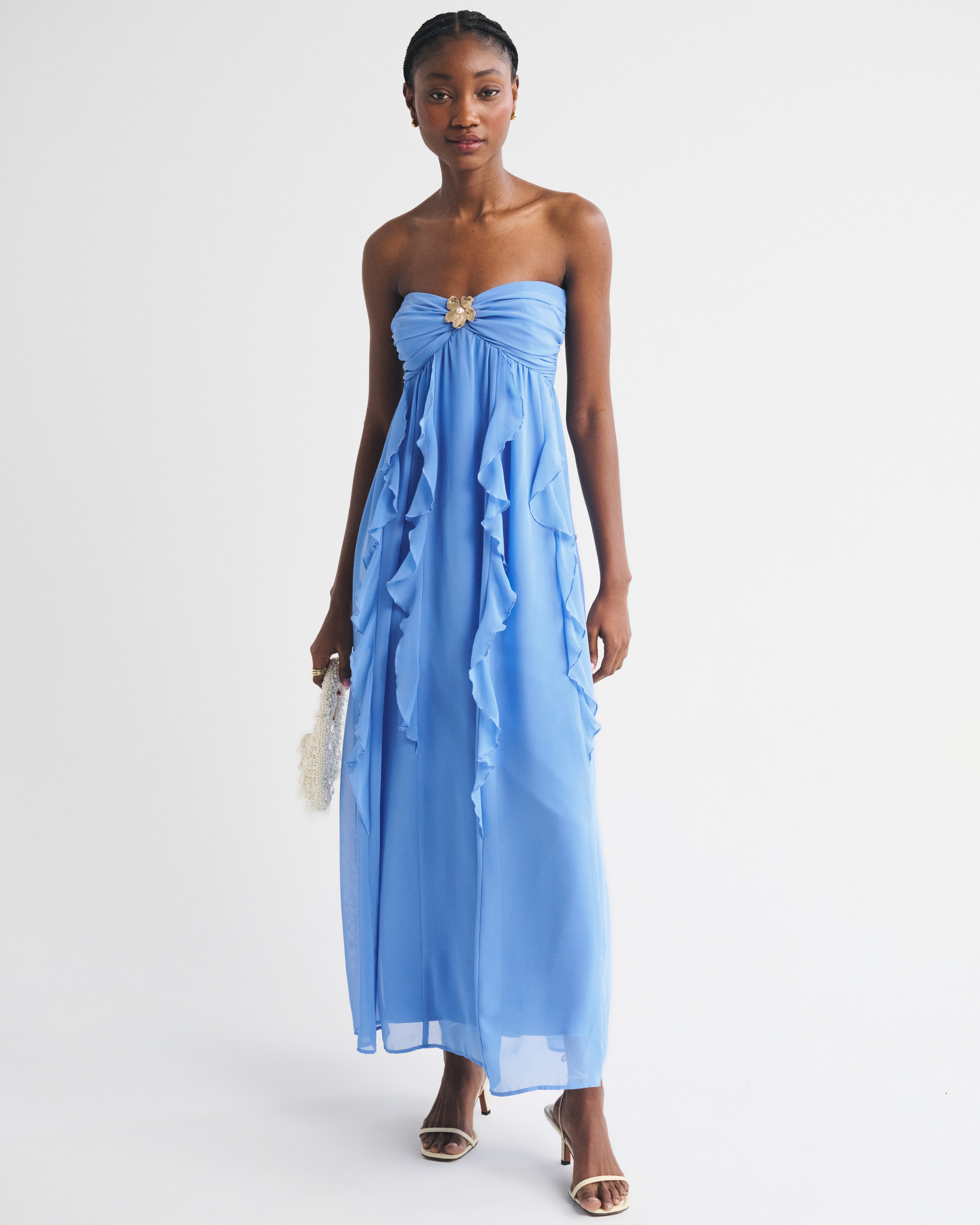 Bra-Free Strapless Hardware Maxi Dress - French Blue