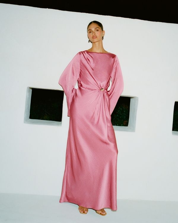 Long-Sleeve Hardware Maxi Dress, Mauve view 1