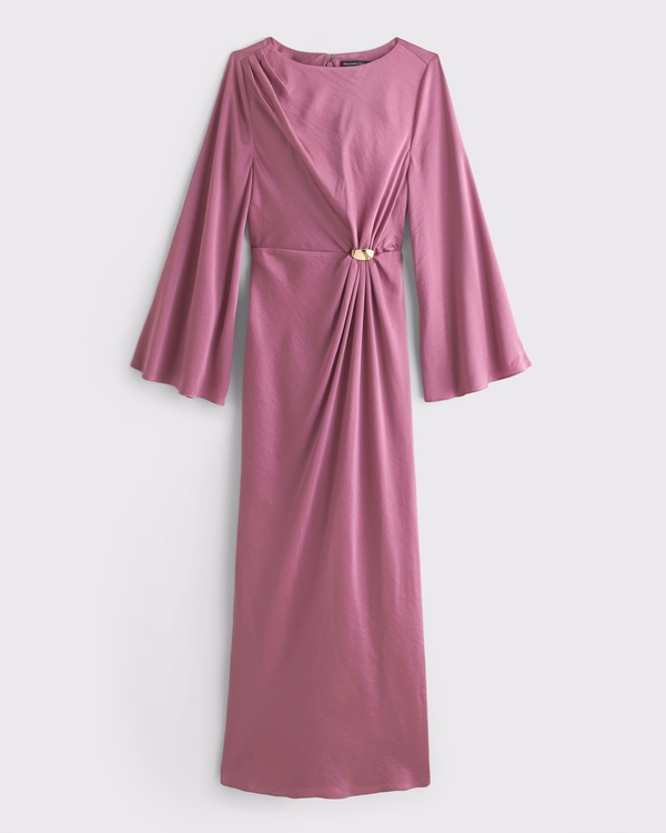 Long-Sleeve Hardware Maxi Dress, Mauve view 2