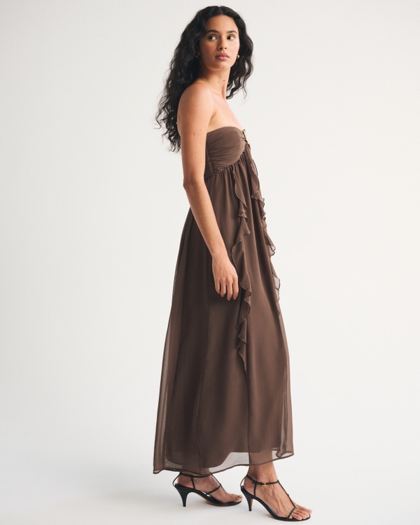 Women's Bra-Free Strapless Hardware Maxi Dress in Chestnut | Size S | Abercrombie & Fitch