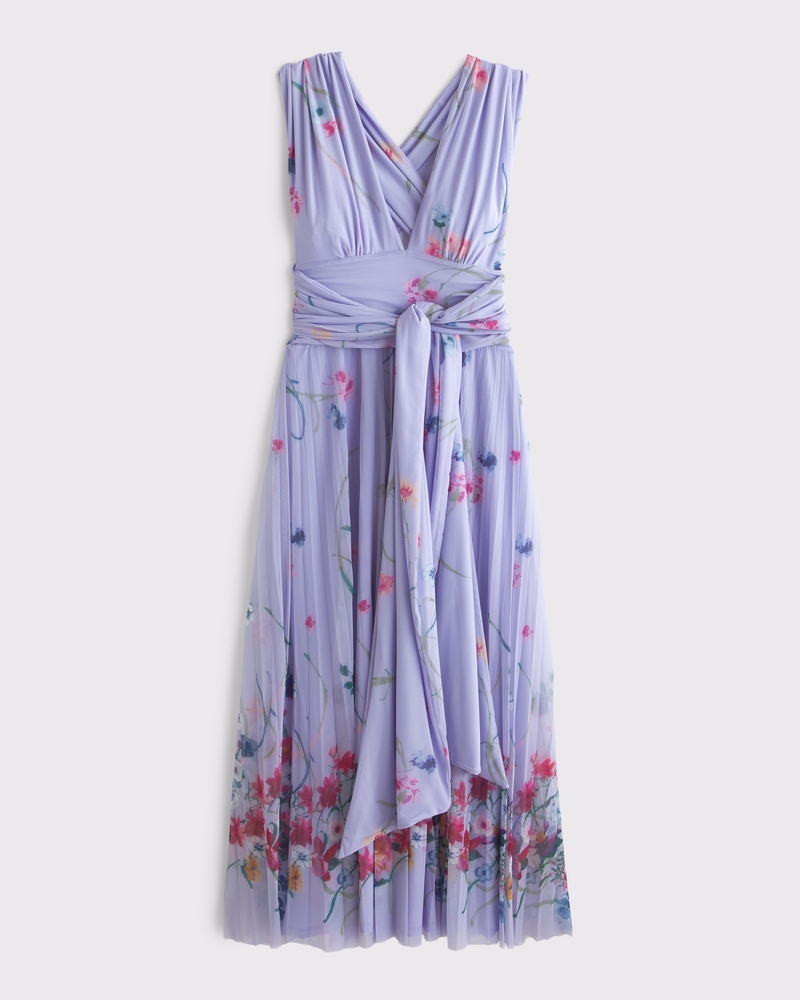 abercrombie chiffon wrap dress Women's A&F Giselle 5-in-1 Convertible Maxi Dress in Lavender Floral | Size XS