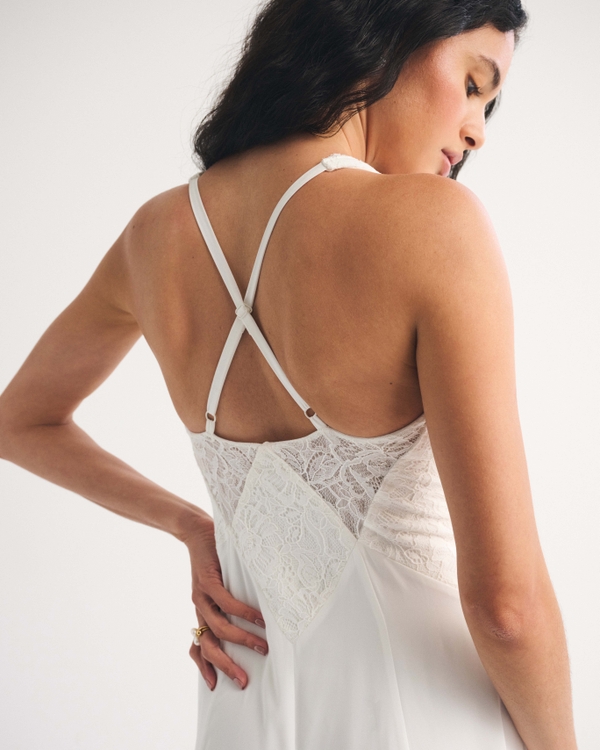 Bra-Free Lace-Trim Flowy Maxi Dress, Off-white view 2