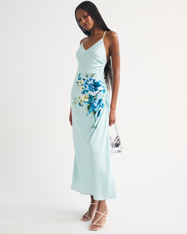 Open-Back Hardware Maxi Dress, Mint Floral view 1