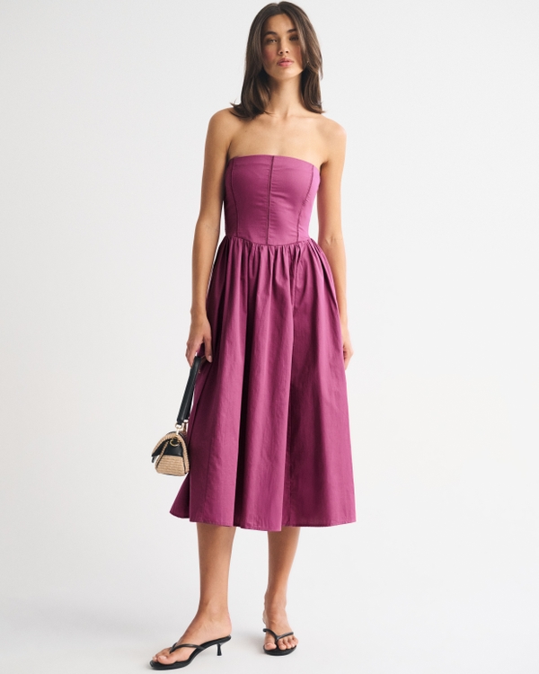 Bra-Free Dipped-Waist Midi Dress, Red Violet view 1
