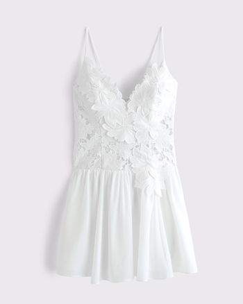 Bra-Free Lace Floral Mini Dress