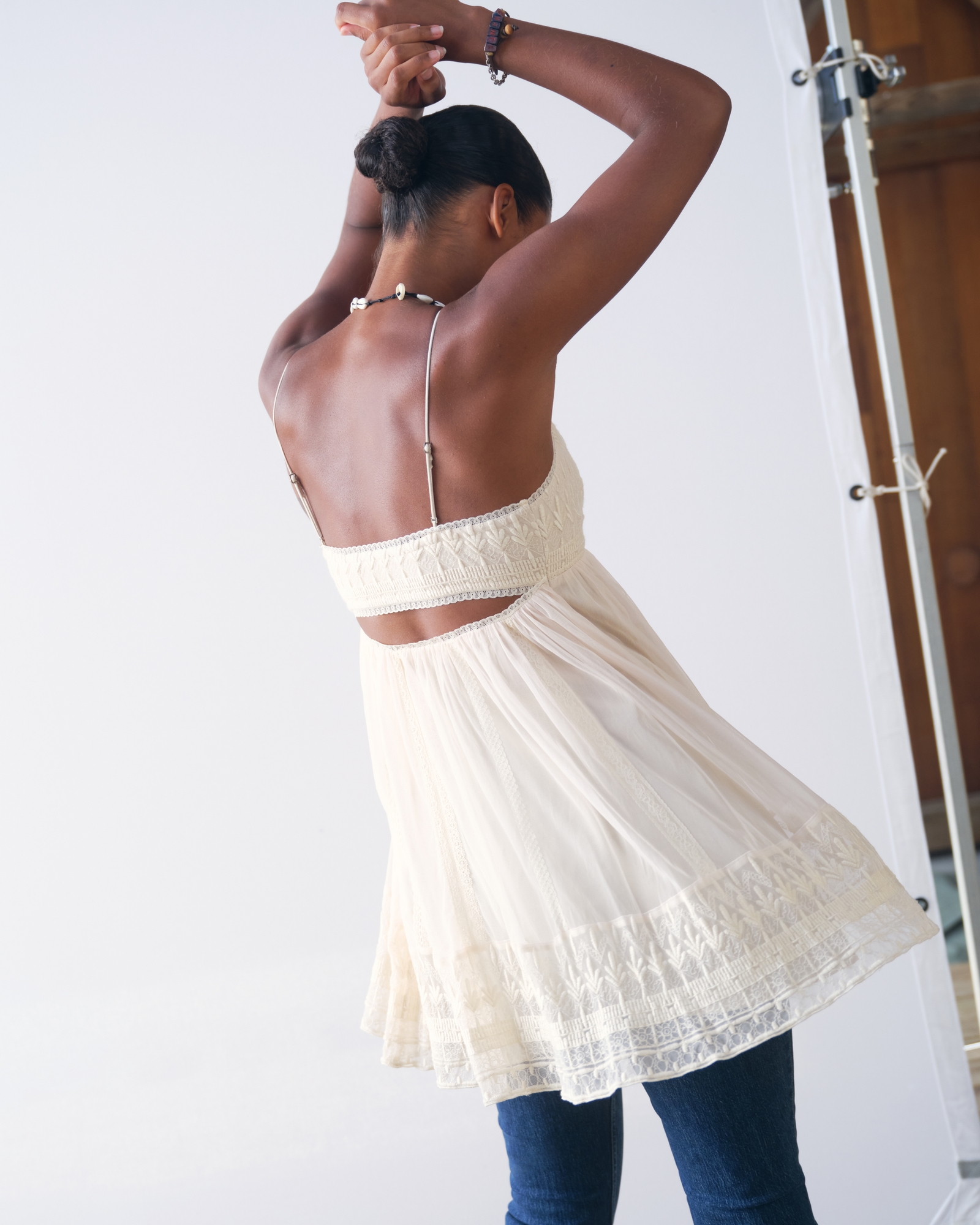 Embroidered Babydoll Mini Dress