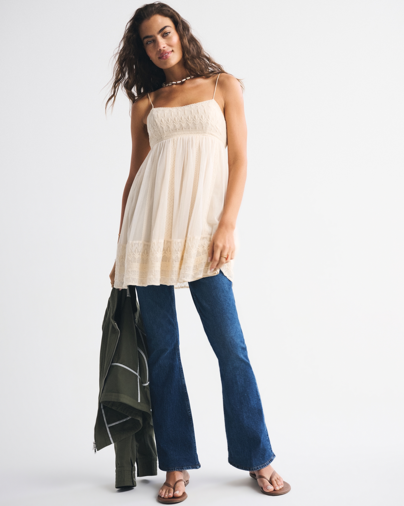 Embroidered Babydoll Mini Dress