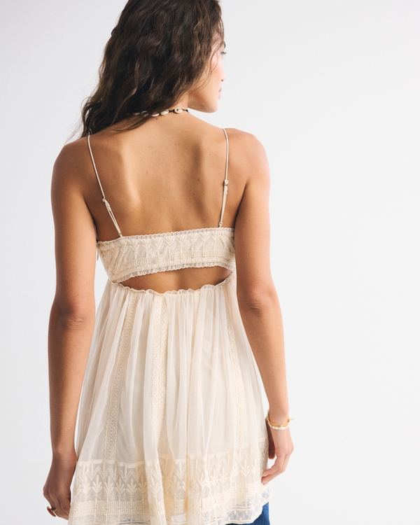 Women's Embroidered Babydoll Mini Dress in Cream | Size XL | Abercrombie & Fitch