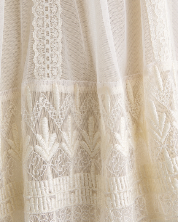 Women's Embroidered Babydoll Mini Dress in Cream | Size XL | Abercrombie & Fitch