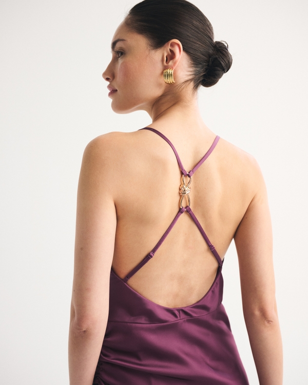 Open-Back Hardware Maxi Dress, Burgundy Floral view 2