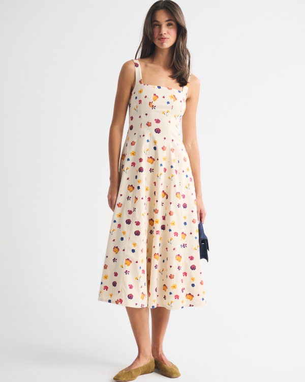 A&F Mila Midi Dress, Cream Floral view 1