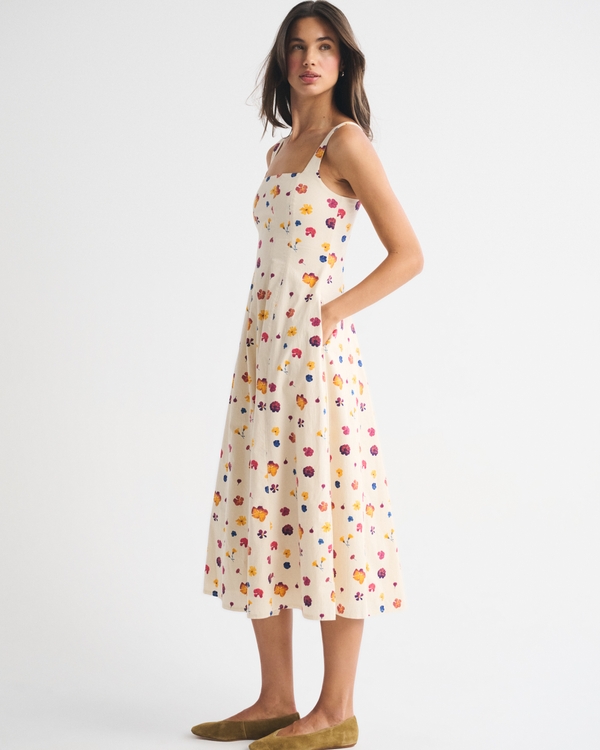 abercrombie polka dot dress Women's A&F Mila Midi Dress in Cream Floral | Size XXS TALL