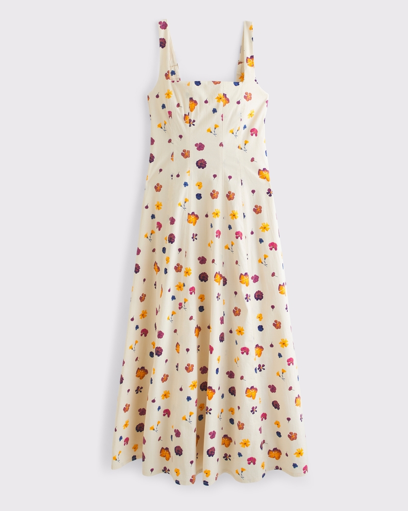 abercrombie floral midi dress Abercrombie & Fitch sleeveless midi dress with godet hem in blue print
