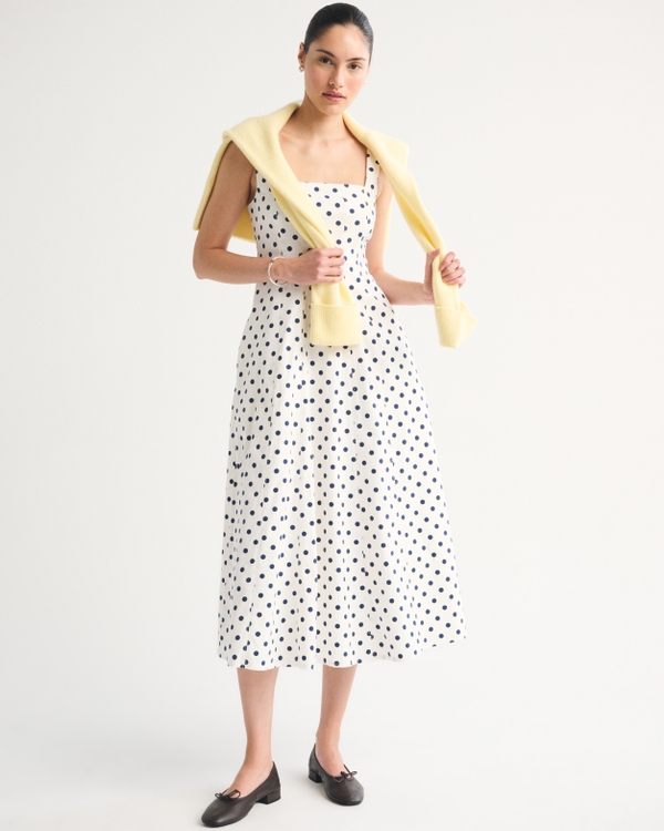 A&F Mila Midikleid, Weiss Gepunktet view 1
