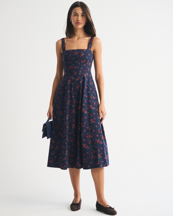 A&F Mila Midikleid, Marineblau Mit Muster view 1