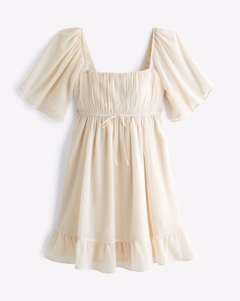 Bra-Free Angel Sleeve Babydoll Mini Dress