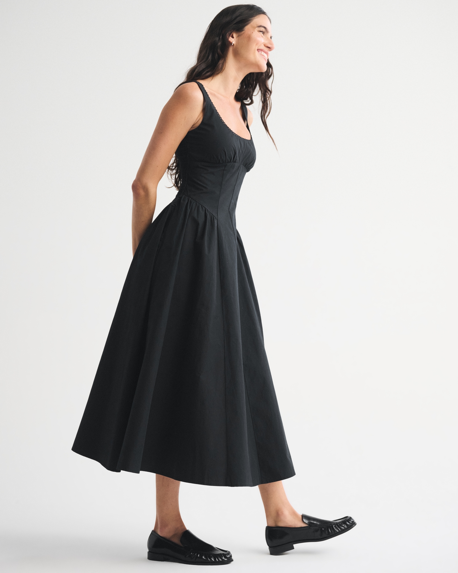 Bra-Free Scoopneck Dipped-Waist Midi Dress