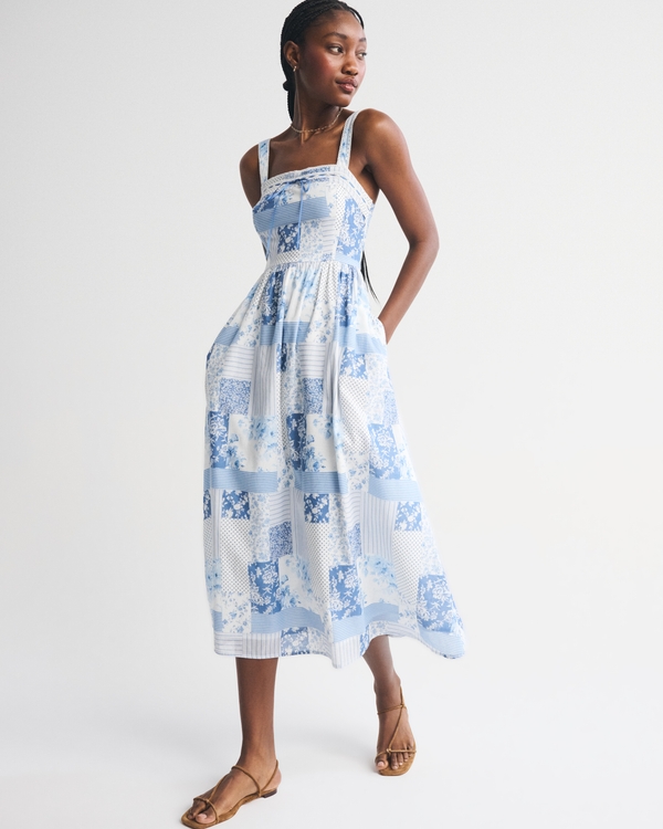 A&F Emerson Midi Dress, White Patchwork view 1