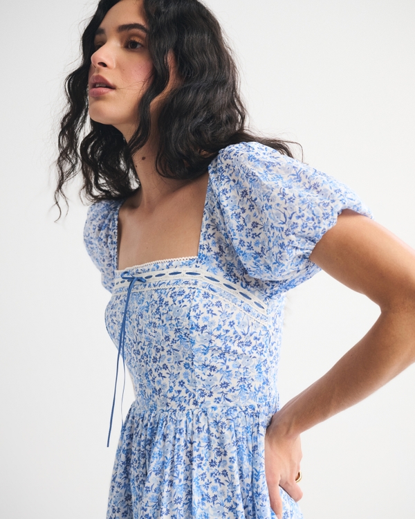 A&F Emerson Puff Sleeve Midi Dress, Blue Floral view 2