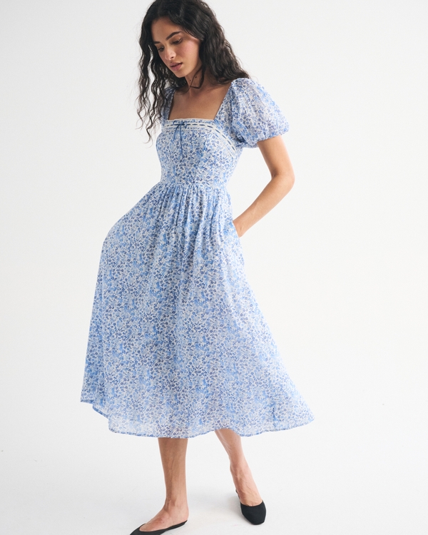 knee length dresses for ladies Confête - Heath Puff Sleeve Midi Casual Day Dress main image 0