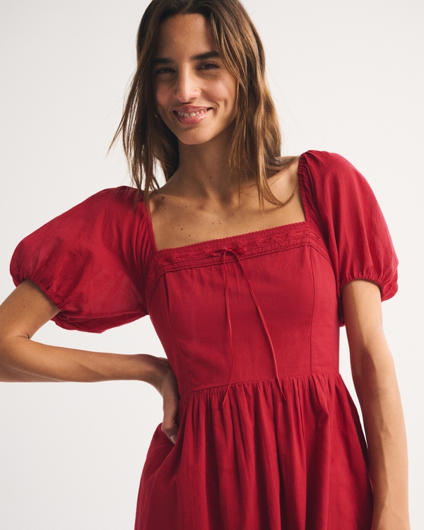 A&F Emerson Puff Sleeve Midi Dress, Red view 2