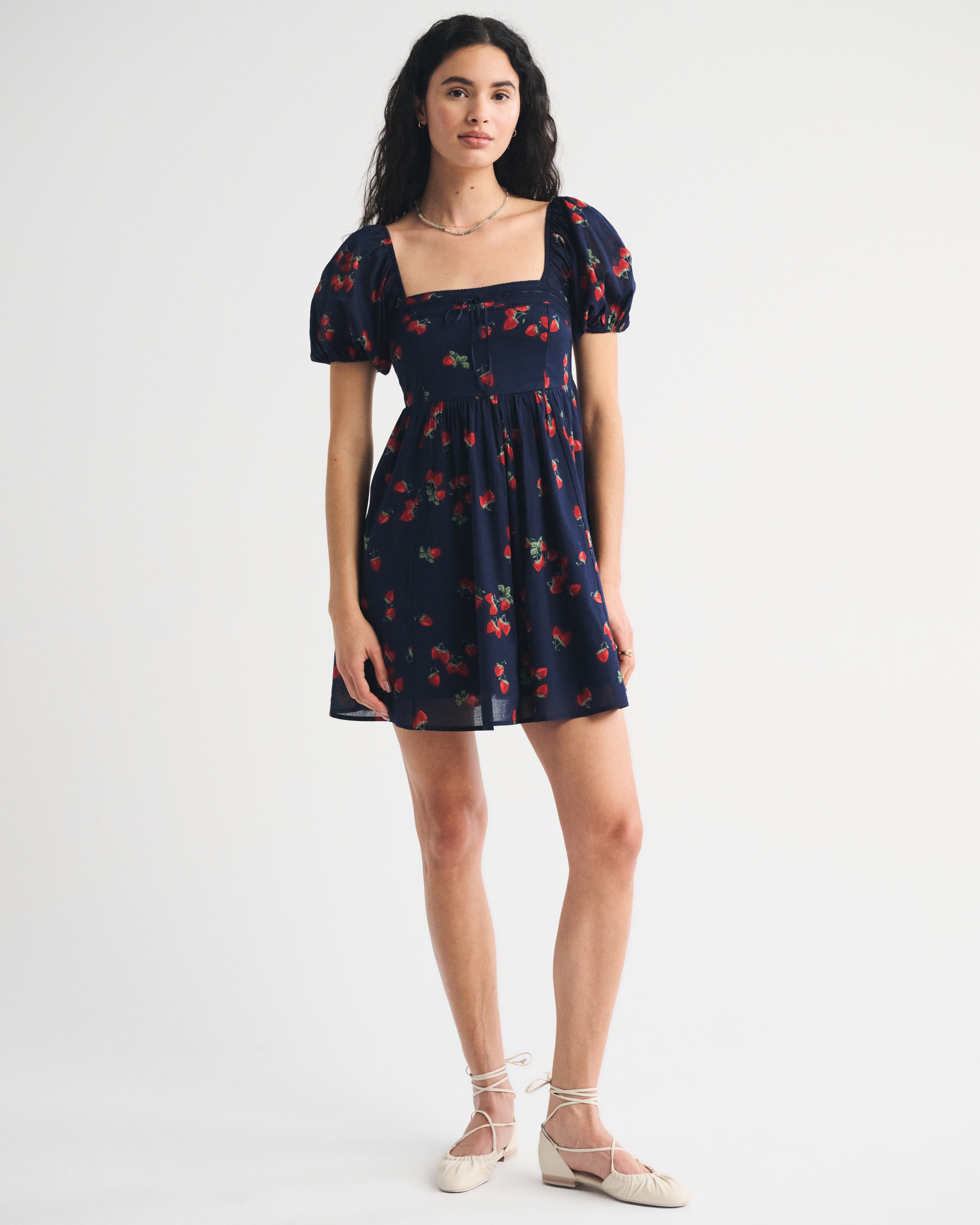 A&F Emerson Puff Sleeve Mini Dress - Navy Pattern
