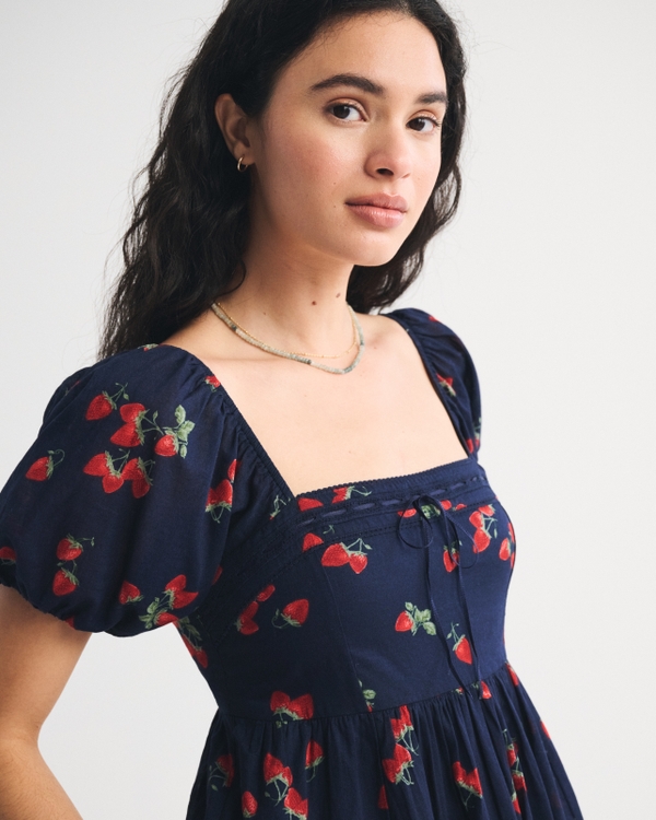 A&F Emerson Puff Sleeve Mini Dress, Navy Pattern view 2