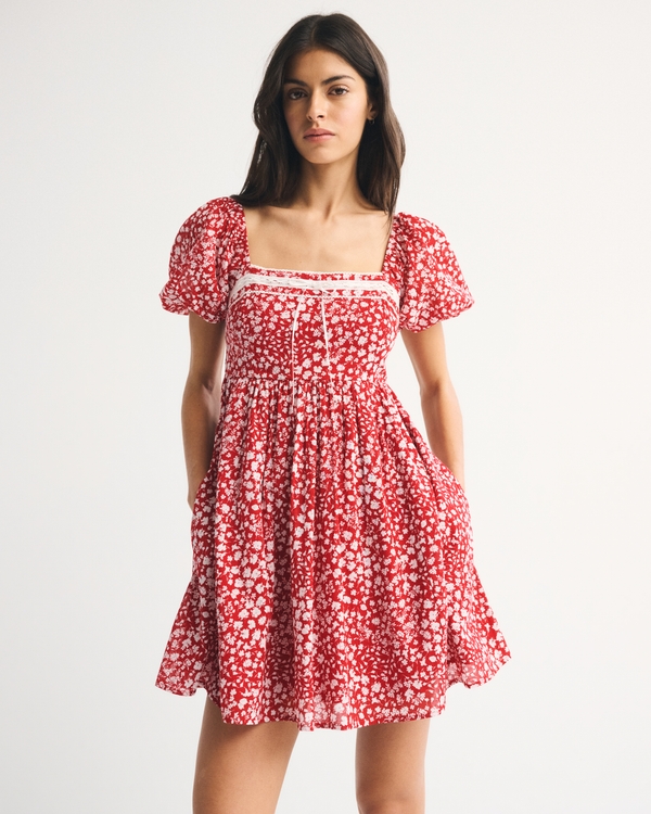 A&F Emerson Puff Sleeve Mini Dress, Spicy Red Floral view 2