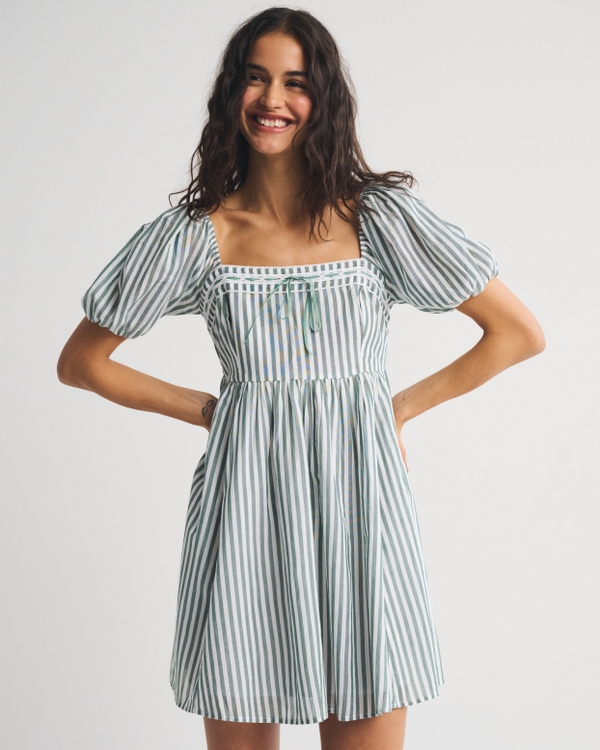 A&F Emerson Puff Sleeve Mini Dress, Green Print view 1