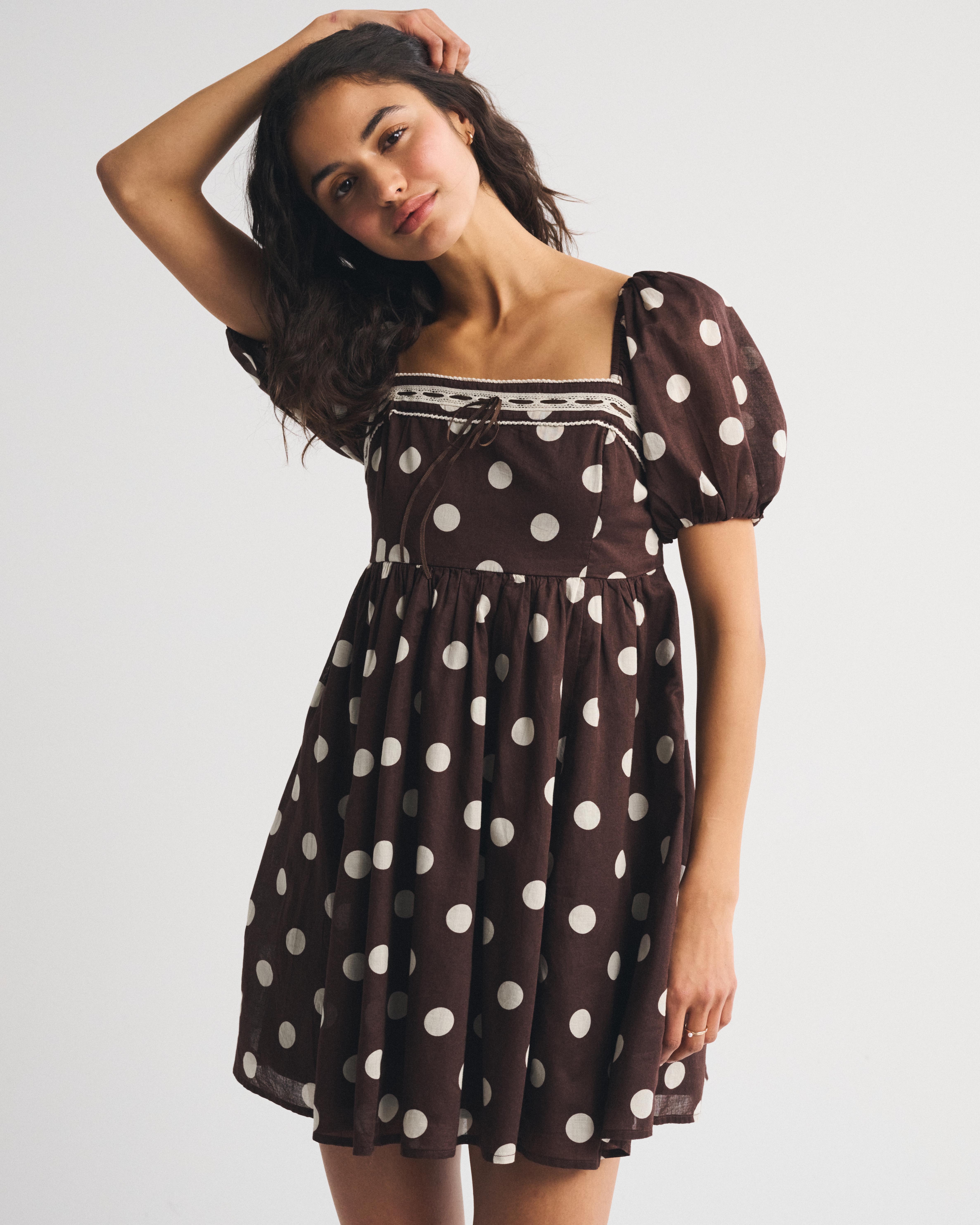 A&F Emerson Puff Sleeve Mini Dress - Navy Pattern