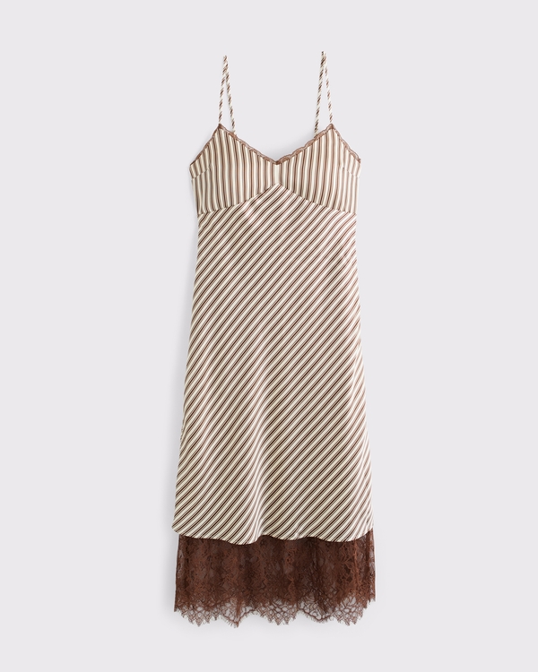 chinese dress ladies Navy Plaid Lace Trim Slip Dress main image 1