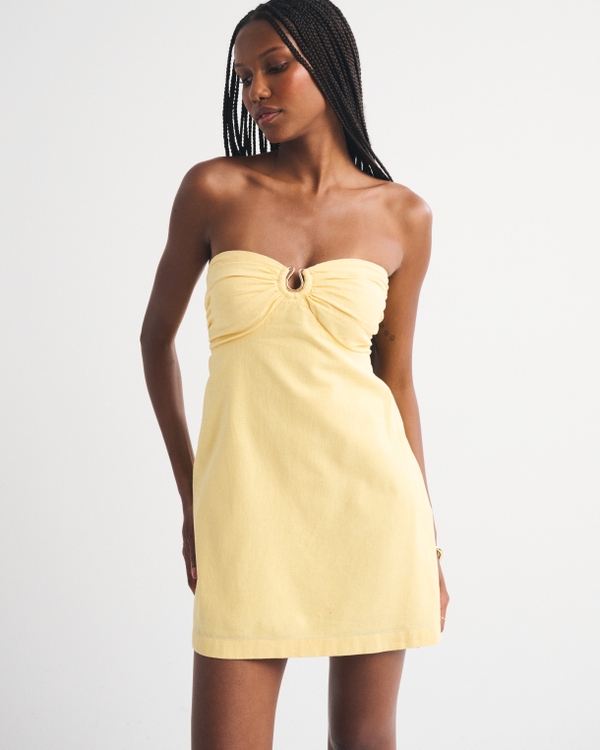 A&F Bra-Free Scarlett Strapless Linen-Blend Skort, Yellow view 1