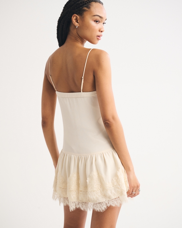 V-Neck Lace Ruffle Mini Dress