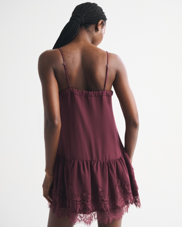 V-Neck Lace Ruffle Mini Dress