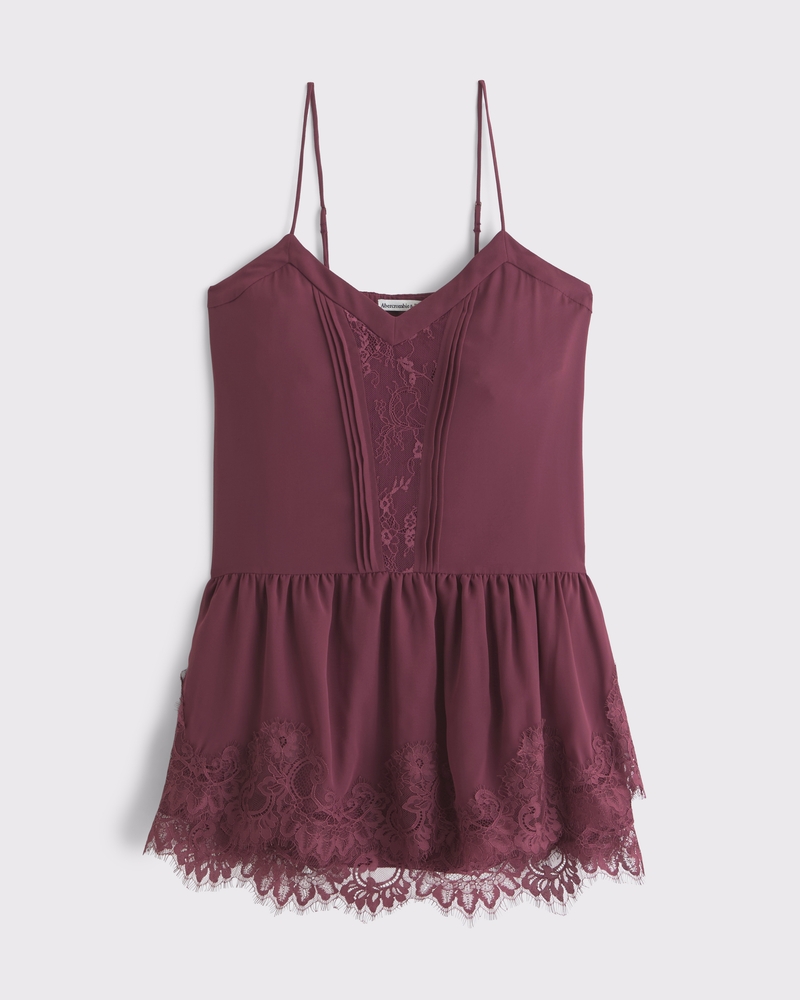 Women's V-Neck Lace Ruffle Mini Dress in Maroon | Size XS TALL | Abercrombie & Fitch