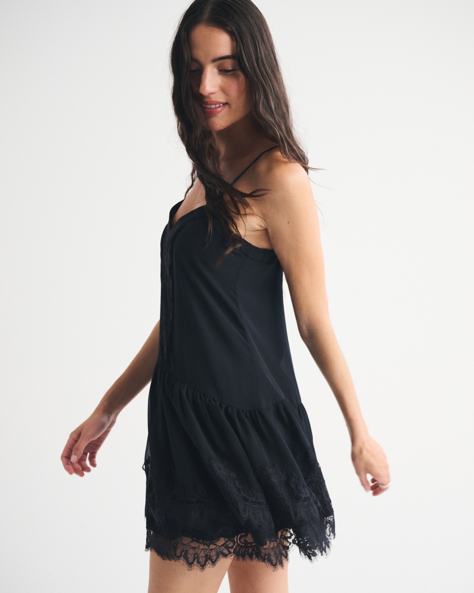 black lace ruffle mini dress Black Lace Ruffle Mini Dress main image 0