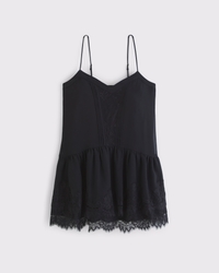 V-Neck Lace Ruffle Mini Dress
