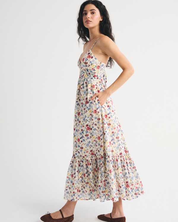 Bra-Free Tie-Back Flowy V-Neck Maxi Dress