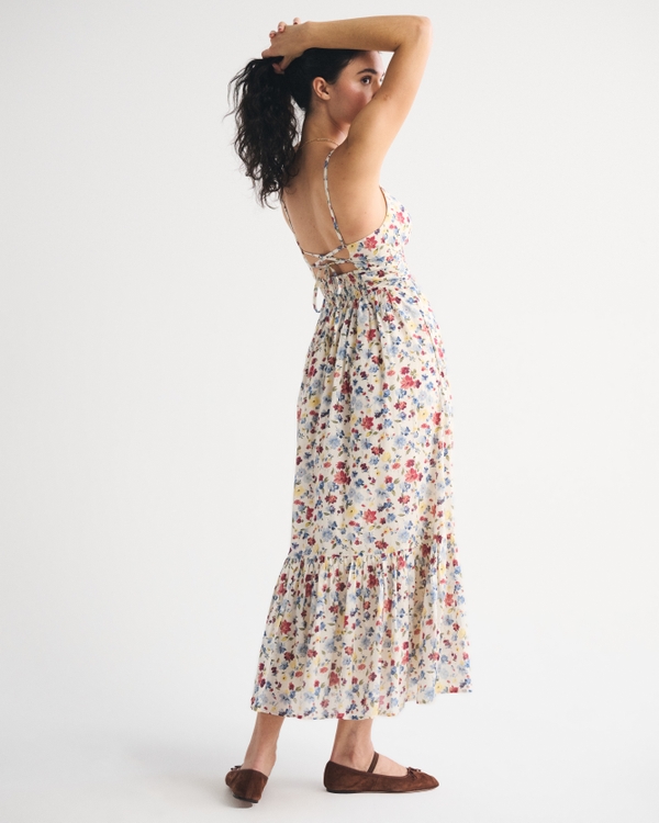 Bra-Free Tie-Back Flowy V-Neck Maxi Dress