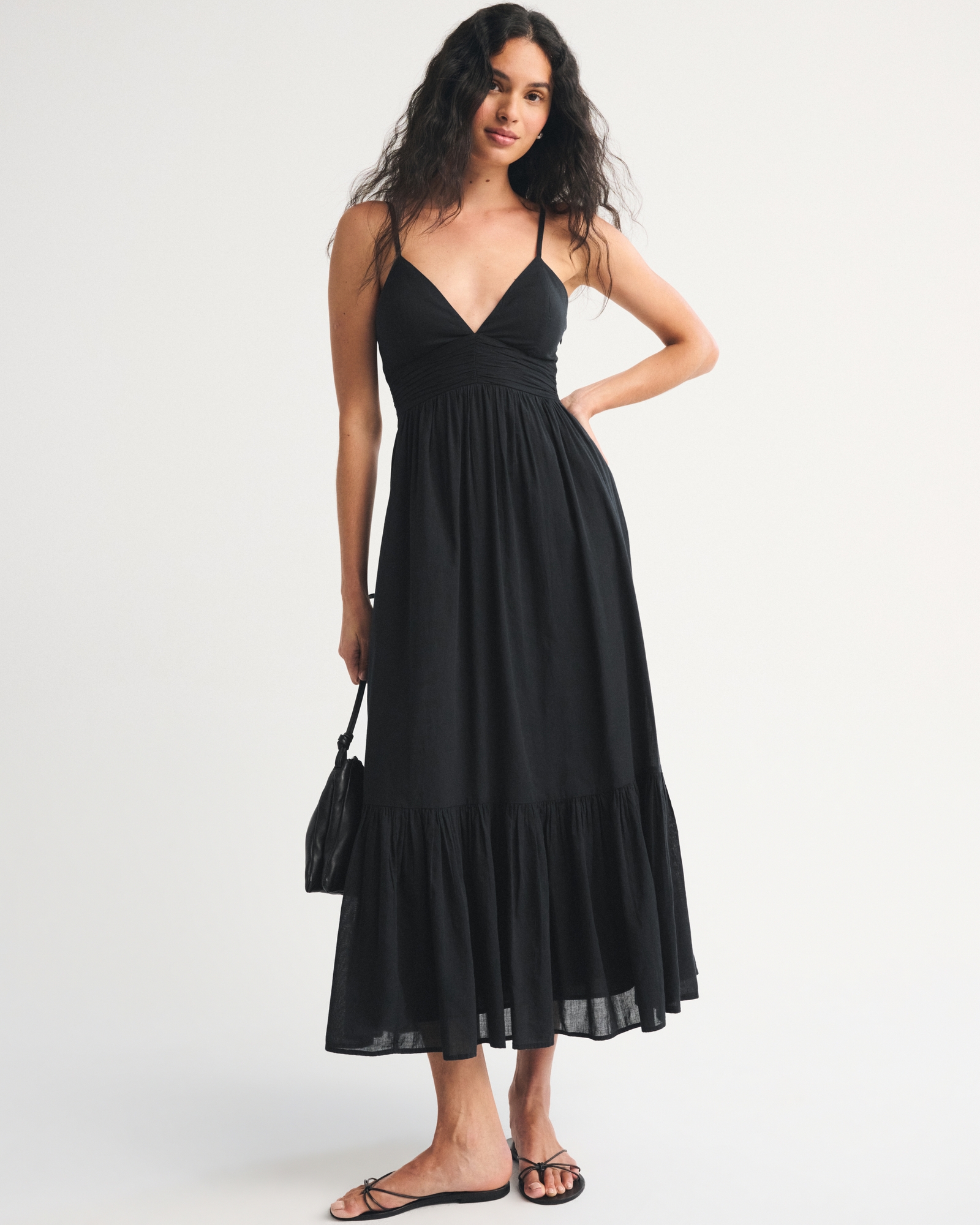 Bra-Free Tie-Back Flowy V-Neck Maxi Dress