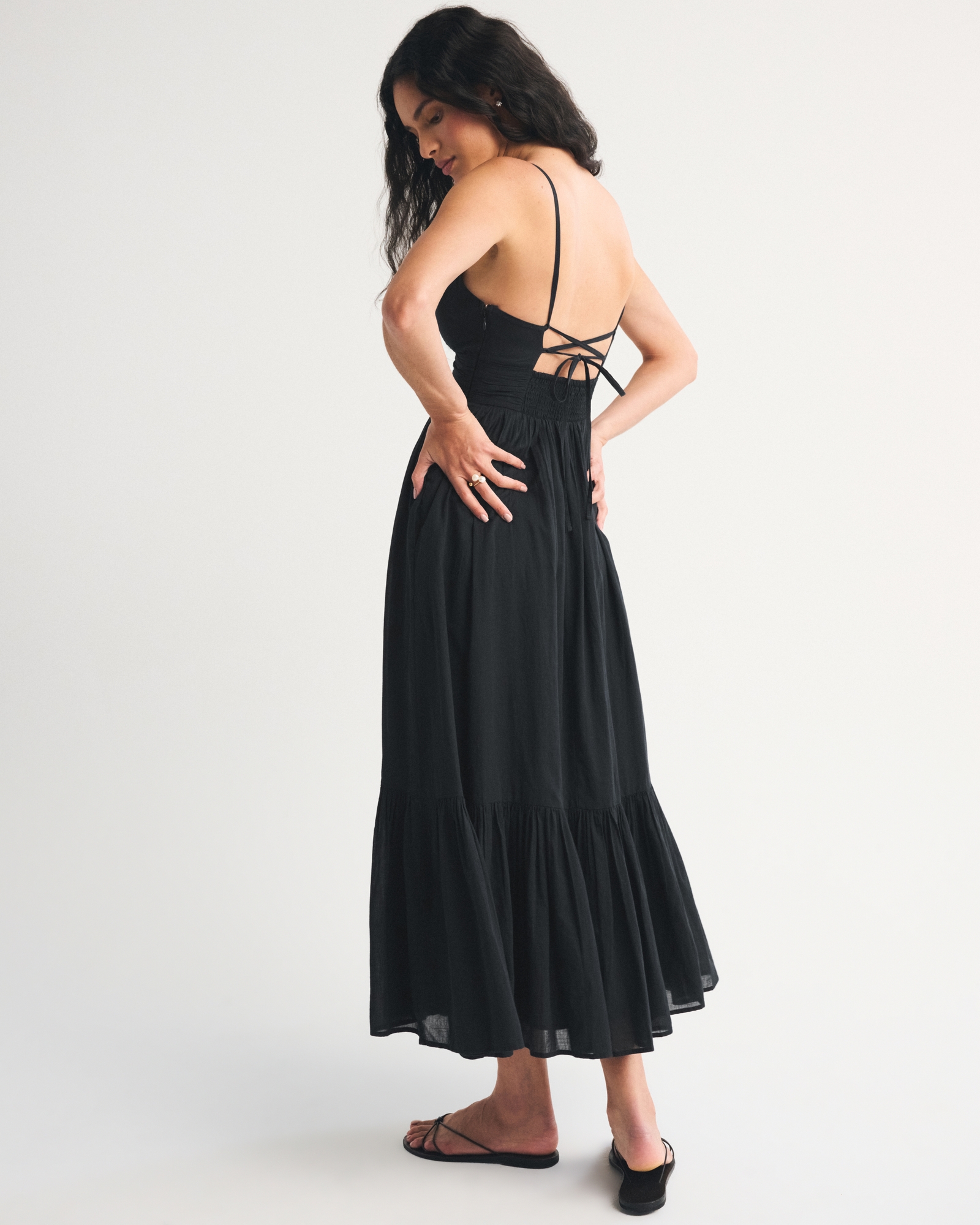 Bra-Free Tie-Back Flowy V-Neck Maxi Dress