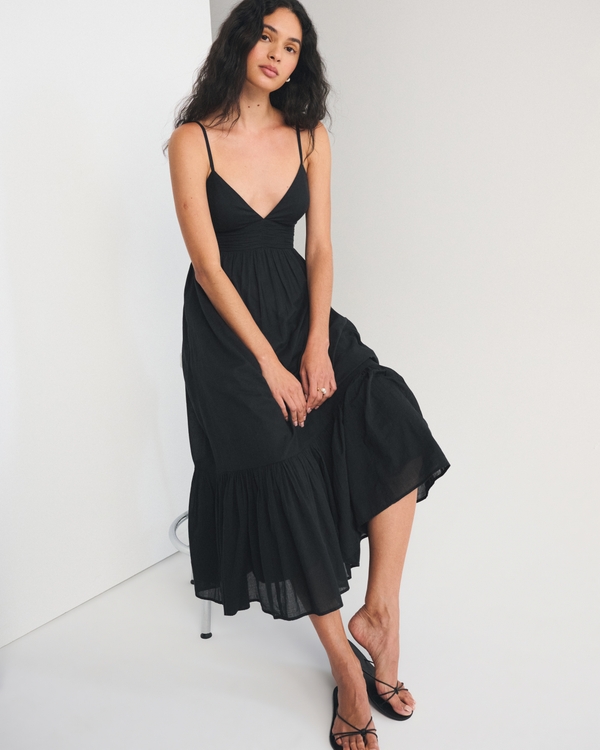 green emerald velvet dress Elegant Geometric V-Neck Midi Dress – Loose-Fit Long Sleeve A-Line Tra –  Patricia boutique main image 0