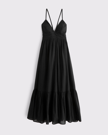 Bra-Free Tie-Back Flowy V-Neck Maxi Dress