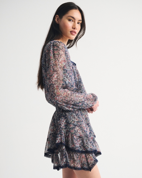 Long-Sleeve Squareneck Tiered Skort